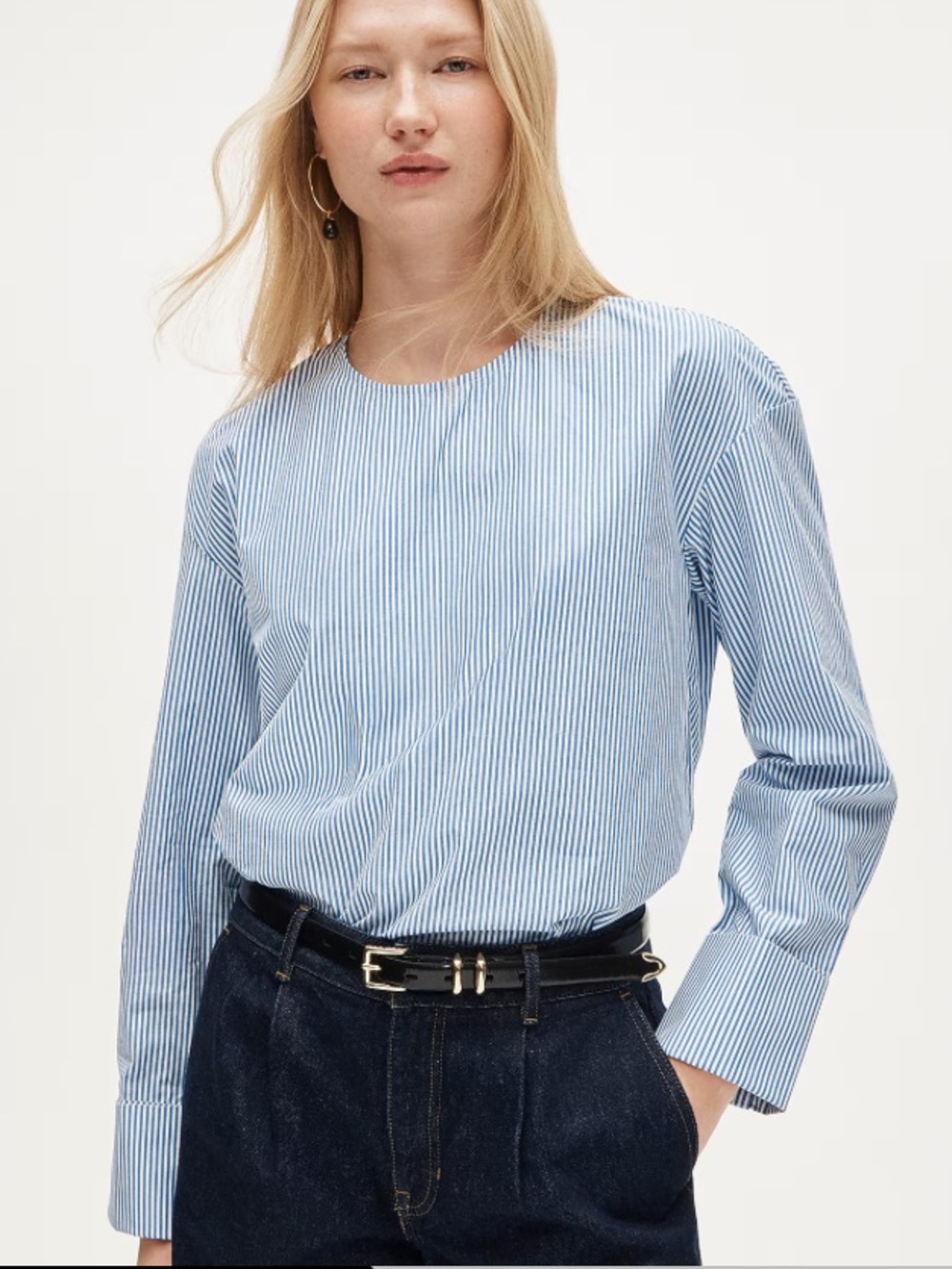 J crew French cuff shirt in striped cotton poplin Bright Azurite Stripe